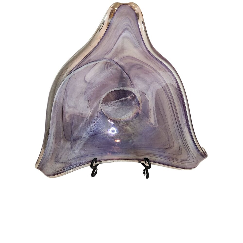 Vintage Handcrafted Purple Swirl Art Glass Centerpiece Bowl